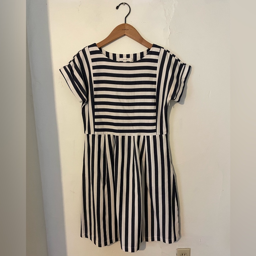 RARE clad & cloth blue & white striped bib dress